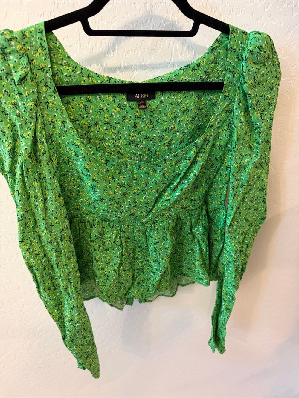 AFRM Bright Green Floral Long-Sleeve Peplum Blouse